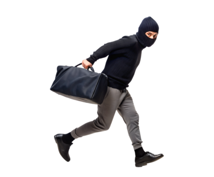 thief in action, armed and carrying a bag