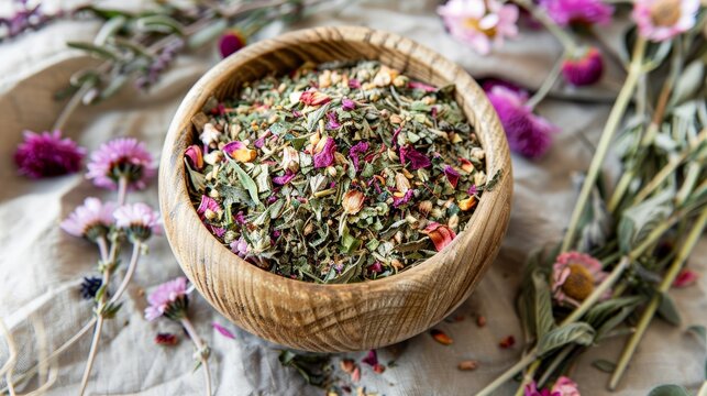 Delight of Savoring Freshly Harvested Organic Green Herb Leaves Tea Elixir