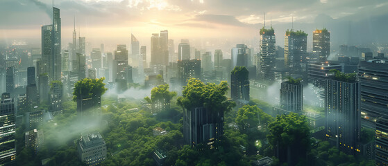 8K urban jungle scenes where nature has overtaken modern cities - obrazy, fototapety, plakaty
