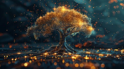 Digital Illustration of Glowing Tree on Network