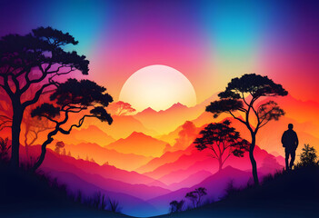 Silhouette Gradient Background, Gradient, Background, Silhouette, Shadow, Landscape, AI Generated.