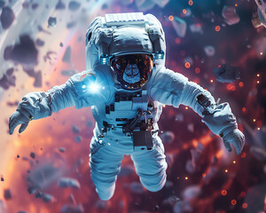 Ultra-detailed 8K image of an astronaut performing ballet in zero gravity