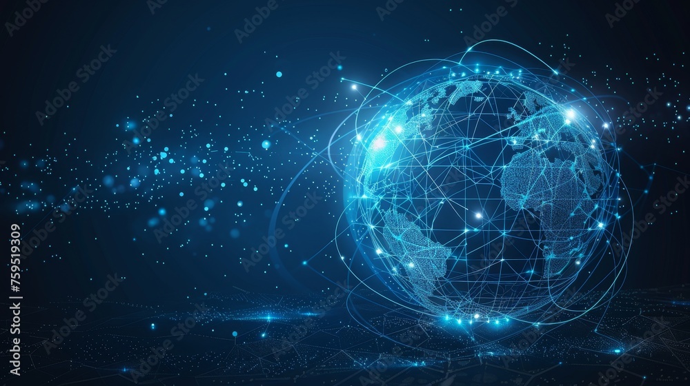 Wall mural digital world globe, concept of global network and connectivity.