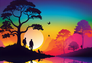 Silhouette Gradient Background, Gradient, Background, Silhouette, Shadow, Landscape, AI Generated.