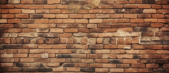 A close up of a brown brick wall showcasing the rectangular shape of each individual brick. The brickwork creates a solid facade resembling a stone wall