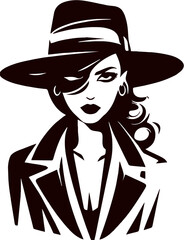 Fashion Female with Cap Black Vector Silhouette