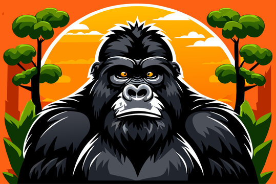 gorilla cute background is tree