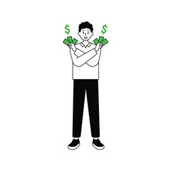 Various actions of money and people. flat design style minimal vector illustration.