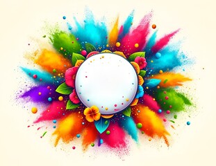 Illustration of rang panchami banner with colorful splashes explosion and place for text.