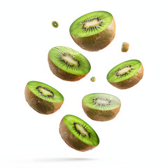 Fototapeta premium premium photo, kiwi falling, isolated white background.