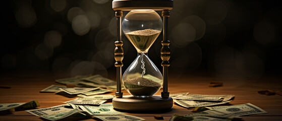 Time is money. Hourglass and us dollars 