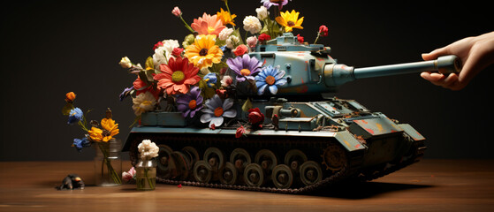 Toy tank fires a bouquet of flowers ..