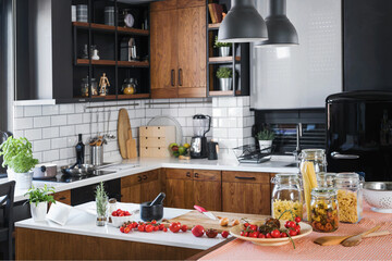kitchen interior with kitchen utensils