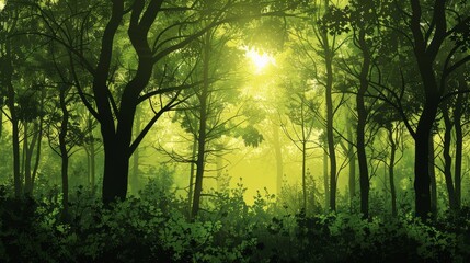 Enchanting Forest A Serene Illustration of Green Ecology,