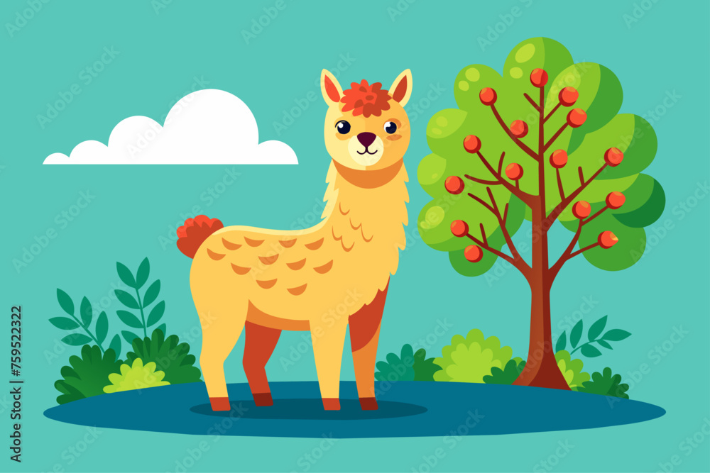 Sticker alpaca background is tree