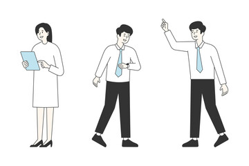 Set of various gestures of business people. hand-drawn style vector design illustrations.