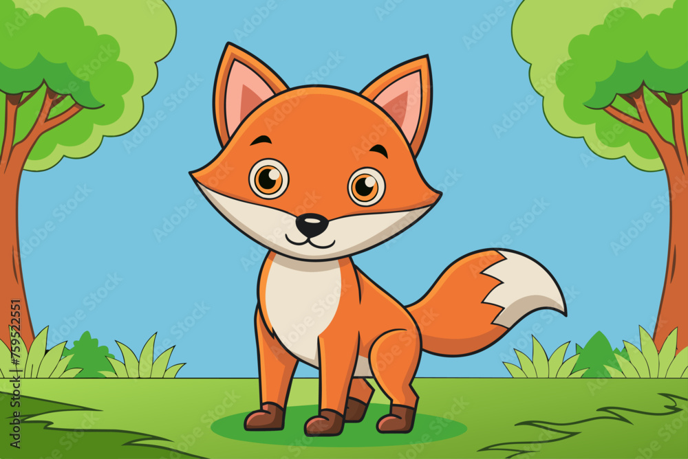 Poster animals fox cute background is tree