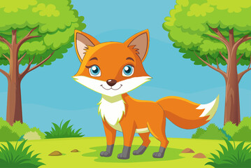 animals fox cute background is tree