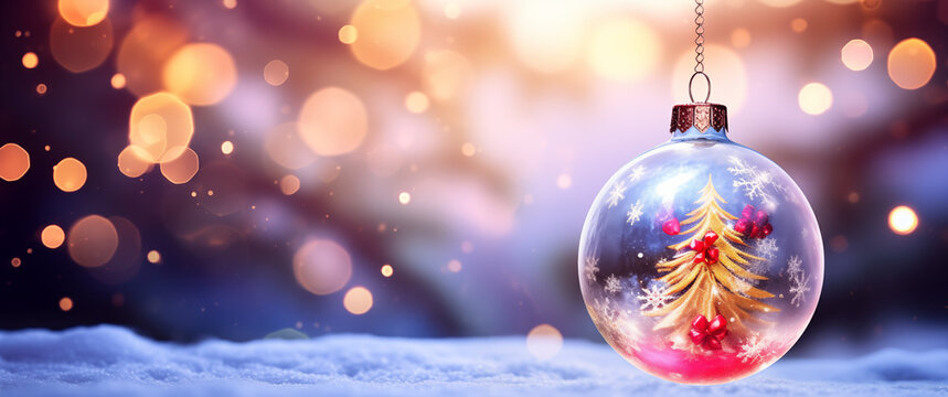 a glass ball with a christmas tree and snowman painted on it