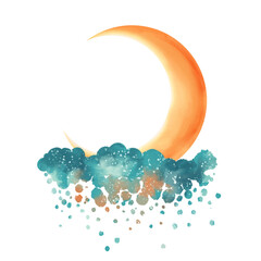 Illustration of cartoon moon and cloud. Cute illustration isolated on white background. - 759524975