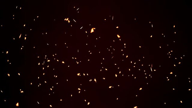 Sparks particles and burning embers of fire flying on a black background