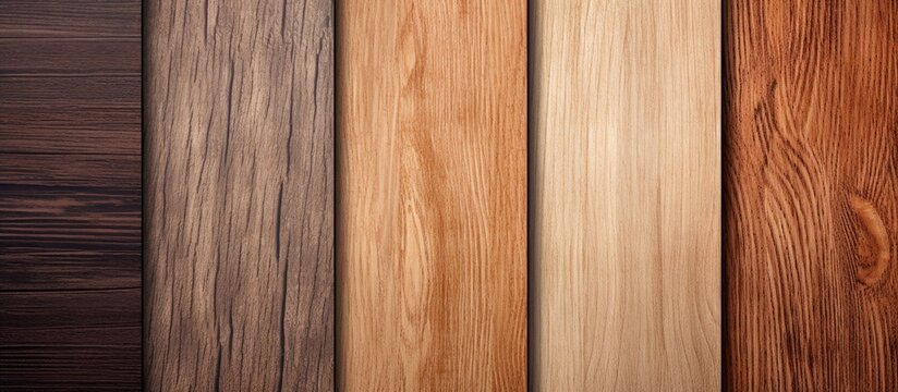 The picture shows various types of wood including hardwood planks, plywood in different tints and shades, with patterns and varnish for flooring