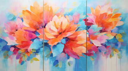 Vibrant Floral Trio in Abstract Oil Painting 