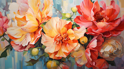 Vibrant Floral Trio in Abstract Oil Painting 