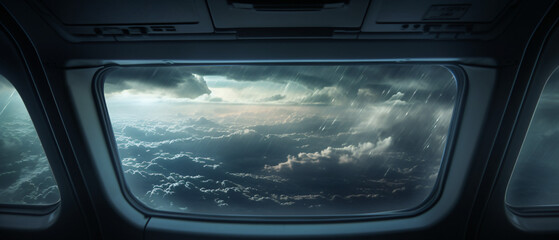 View from the window of an airplane during turbulent .