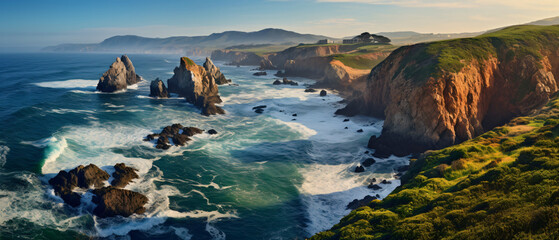 View over Atlantic ocean coast Cabo da Roka Portugal . - obrazy, fototapety, plakaty
