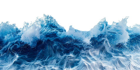 Dynamic ocean wave cresting with foam on transparent background - stock png. - obrazy, fototapety, plakaty