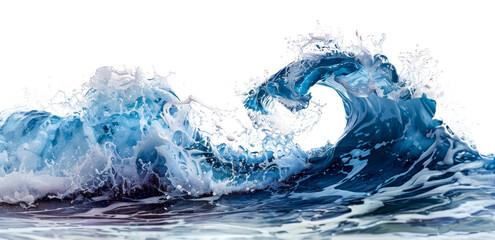Dynamic ocean wave cresting with foam on transparent background - stock png.