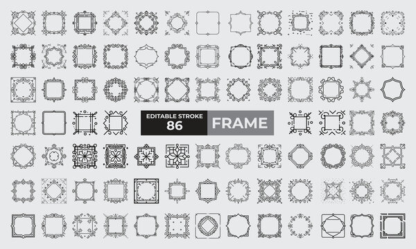 86 Set of simple Frame Icon Vector editable Line Icons. Contains such Icons as  Floral frame, Decorative frame, Decorative vintage frames, borders set, photo frame, Vector design, decoration border, R
