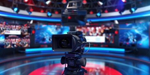 Fototapeta na wymiar video camera recording news, news studio