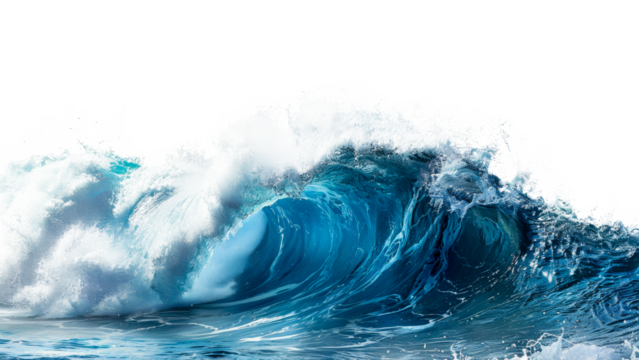 Curling blue ocean wave, cut out - stock png.