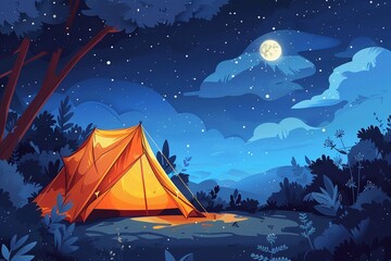 Illustration tent camping - obrazy, fototapety, plakaty
