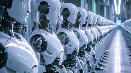 Row of Humanoid Robots, Perfect for Topics on Automation and Future Technologies