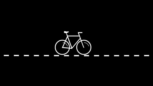 bicycle icon running on the road background animation.
