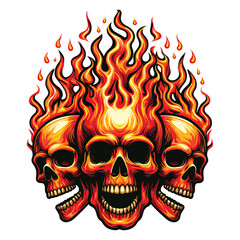 Flaming Skull vector illustration on white background