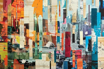 Deurstickers Modern art design picture of abstract city, contemporary collage image to print for decoration © Jasmeen