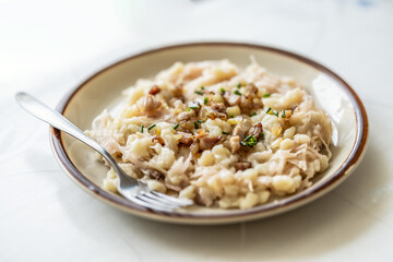 Traditional Slovak dish Halusky - Strapacky with sauerkraut on a plate - 759529351