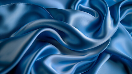 Obraz premium Elegant blue satin fabric with smooth waves and graceful folds, capturing the play of light and shadow. 