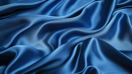 close-up of a luxurious, rich blue satin fabric with light reflecting off its smooth, undulating waves, creating a sense of depth and texture. - obrazy, fototapety, plakaty