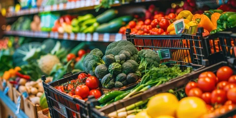 Rolgordijnen shopping cart with vegetables © kimly