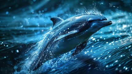 Artistic Depiction of Dolphin in Digital Ocean, Perfect for Creative Technology Concepts