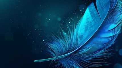 Glowing Blue Feather on Dark Background, Artistic Design
