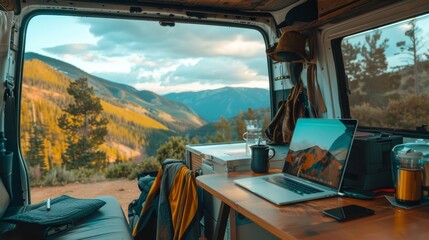 Mobile Office in Van Life Adventure, Remote Work Travel