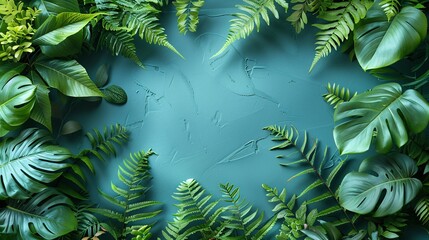 Botanical fern leaf on a verdant tropical tree with natural eco background and room for text.