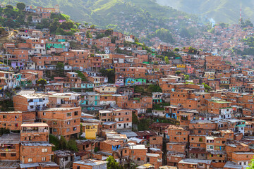 colorful streets of comuna 13 district in medellin, colombia	