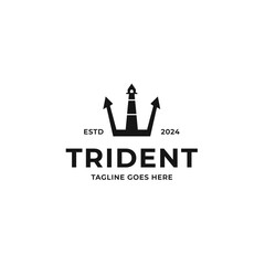 Trident Lighthouse Logo Design Concept Vector Illustration